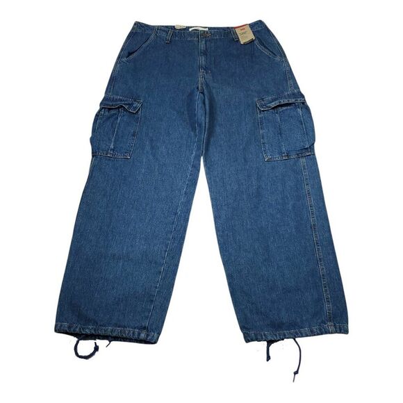 Levi's 94 Baggy Cargo Wide Leg Jeans Dark Wash Blue Y2K Size 33x32 Loose 90s - Picture 2 of 12